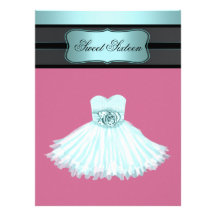 Teal Blue and Pink Sweet Sixteen Birthday Party Personalized Invitations