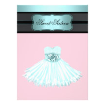 Teal Blue and Pink Sweet Sixteen Birthday Party Invites