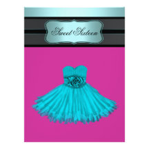 Teal Blue and Pink Sweet Sixteen Birthday Party Personalized Invitation