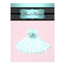 Teal Blue and Pink Sweet Sixteen Birthday Party Custom Announcements