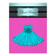 Teal Blue and Pink Sweet Sixteen Birthday Party Custom Invitations