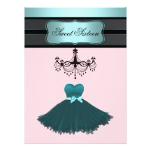 Teal Blue and Pink Sweet Sixteen Birthday Party Custom Invitation