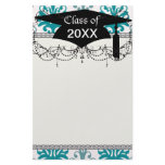 teal blue and slate blue damask graduation stationery paper