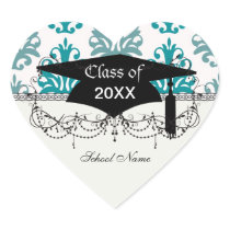 teal blue and slate blue damask graduation sticker