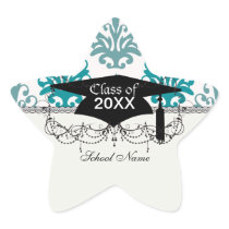teal blue and slate blue damask graduation sticker
