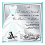 Teal Blue Ball Gown High Heels Teal Quinceanera Custom Invitation