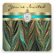 Teal Blue Black Gold Womans Birthday Party Invitat Custom Invitation