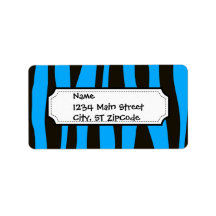 Teal Blue Black Tiger Zebra Stripes Wild Animal Address Labels