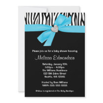 Teal Blue Bow Diamond Heart Zebra Baby Shower