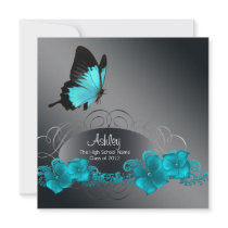 Teal Blue Butterfly Graduation Announcements