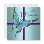 Teal Blue Butterfly Quinceanera Invitations