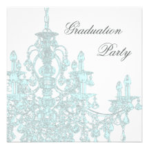 Teal Blue Chandelier Graduation Party Invitation