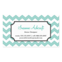 Teal blue chevron zigzag pattern stylish personal business cards