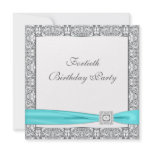 Teal Blue Classy 40th Birthday Party Custom Announcement