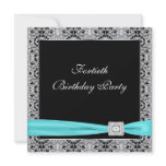 Teal Blue Classy Black 40th Birthday Party Personalized Invitation