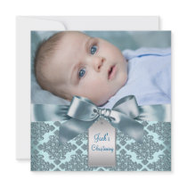 Teal Blue Damask Baby Boy Photo Christening