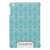 Teal blue damask pattern elegant personalized name ipad mini cases