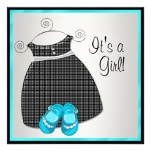Teal Blue Dress Shoes Teal Black Baby Girl Shower Invitation