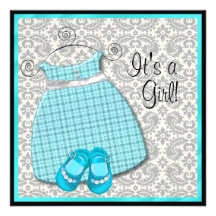 Teal Blue Dress Shoes Teal Damask Baby Girl Shower Personalized Invite