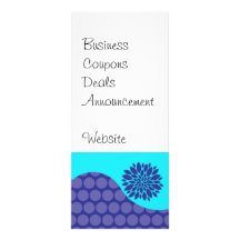 Teal Blue Flower and Purple Polka Dots Pattern Full Color Rack Card