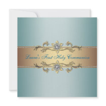 Teal Blue Girls First Communion Personalized Announcements