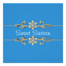 Teal Blue Gold Diamond Sweet Sixteen Invitation invitations