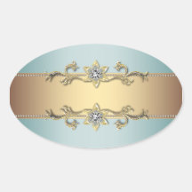 Teal Blue Gold Jewel Elegant Envelope Seal Oval Stickers