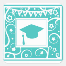 Teal blue graduate mortar board hat square sticker