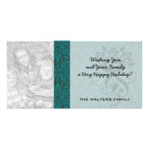 teal blue green swirl damask ornate pattern photo card template