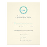Teal blue initials wedding RSVP response card Invitation