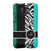 Teal Blue Leopard and Zebra Monogram Animal Print Samsung Galaxy S Covers