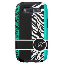 Teal Blue Leopard and Zebra Monogram Animal Print Samsung Galaxy S3 Case