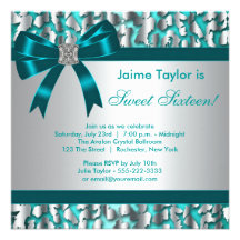 Teal Blue Leopard Sweet 16 Birthday Party Personalized Invites