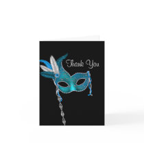 Teal Blue Masquerade Party Thank You Cards