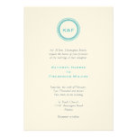 Teal blue medallion initials wedding invitation