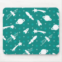 Teal Blue Outer Space Astronaut Planets Stars Mouse Pad