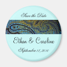 Teal Blue Paisley Peacock Wedding Invitations Magnet