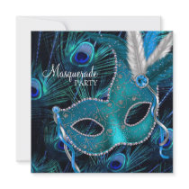Teal Blue Peacock Mask Masquerade Party
