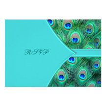 Teal Blue Peacock Wedding RSVP Invites