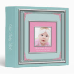 Teal Blue & Pink Photo Frame Baby Girl Photo Album Vinyl Binder