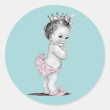 Teal Blue Pink Princess Baby Shower Stickers