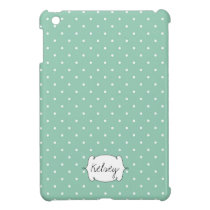 Teal blue polka dot pattern personalized ipad mini cases