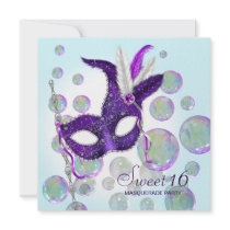 Teal Blue Purple Bubbles Sweet Sixteen Masquerade  Announcement