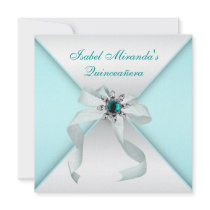 Teal Blue Quinceanera Party Invitations