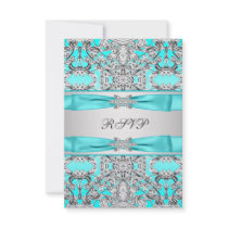 Teal Blue RSVP Personalized Invitations