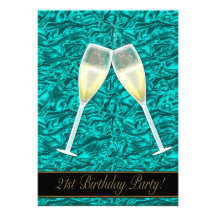 Teal Blue Satin 21st Birthday Party Invitations