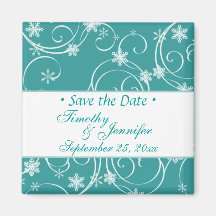 Teal blue save the Date Winter Wedding Magnet