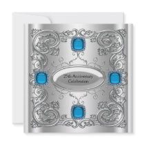 Teal Blue Silver Anniversary Party Announcement