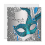 Teal Blue Silver Mask Masquerade Ball Party