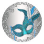 Teal Blue Silver Mask Masquerade Envelope Seal Fav